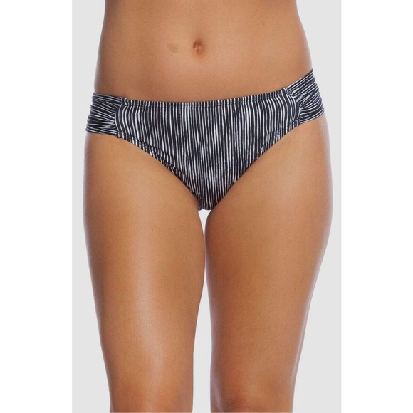 LA Blanca Women's Black Striped Side-Shirred Bikini Bottom Swimwear 12 NWT $59 - Picture 1 of 2
